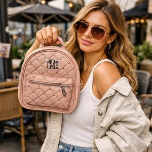Badgley Mischka Quilted Mini Backpack Blush Pink Studded